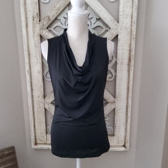 Worthington Women's Sleeveless Drape Neck Tank Top in Black Size Small Stretch - Picture 2 of 4